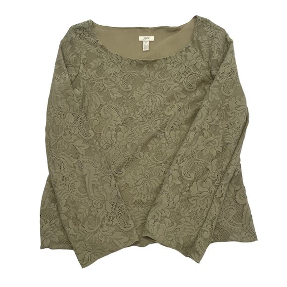 J. Jill Blouse Women's Medium Petite Green Long Sleeve Lace Top - Picture 1 of 10